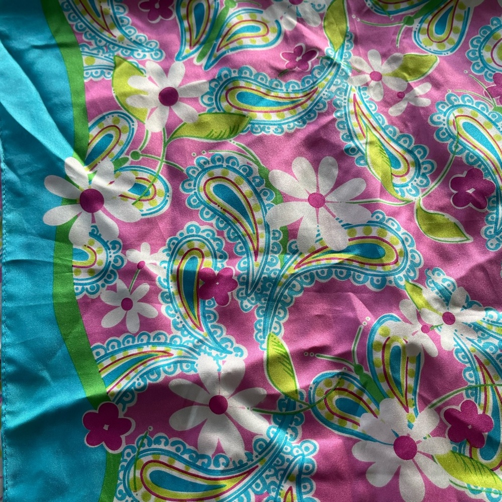 Lilly Pulitzer Floral Paisley Scarf 12.75” X 56” Rectangle Blue Green Pink - Picture 2 of 6